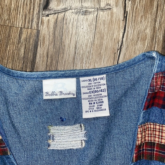 Bobbie Brooks Denim Vest with Red Plaid Accents - Picture 5 of 6